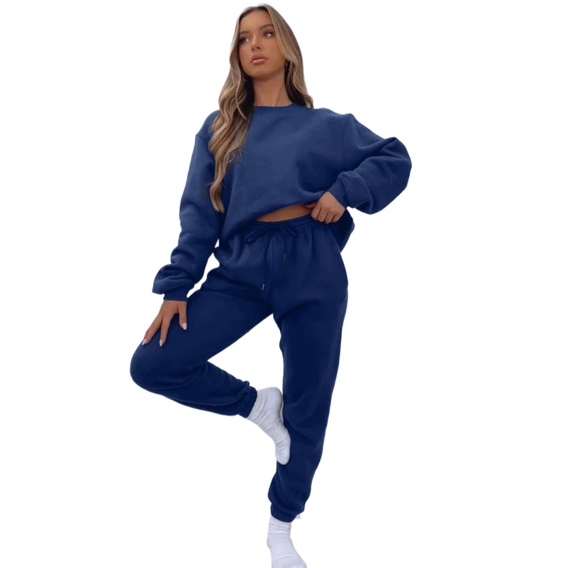 

Women's Suit Fashionable Casual Loose Highly Elastic Sportswear Round Neck Solid Color Autumn Collection 2 Pieces Set For Woman