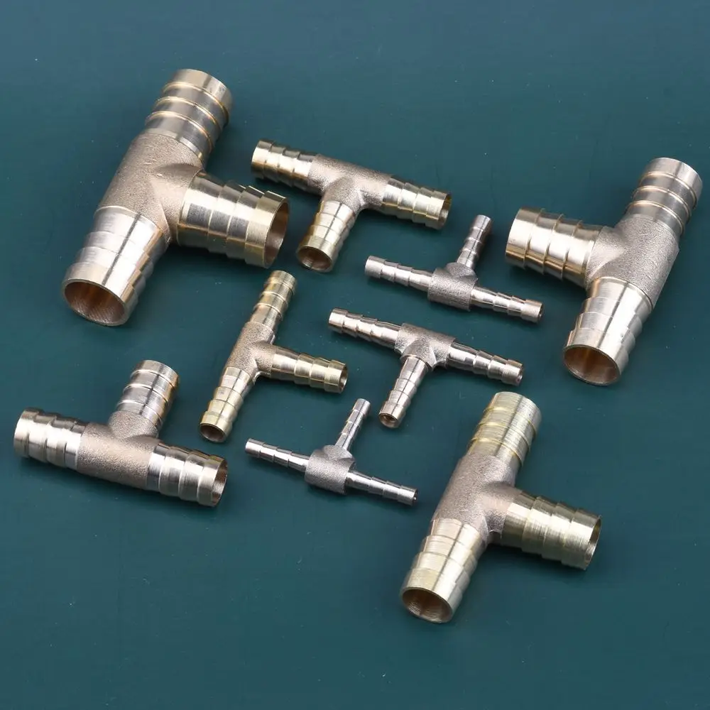 Brass T - type Hose Fittings with Barb Tail: Durable, Various Sizes from 4 - 25mm, Isometric & Reducing for Stable Connection