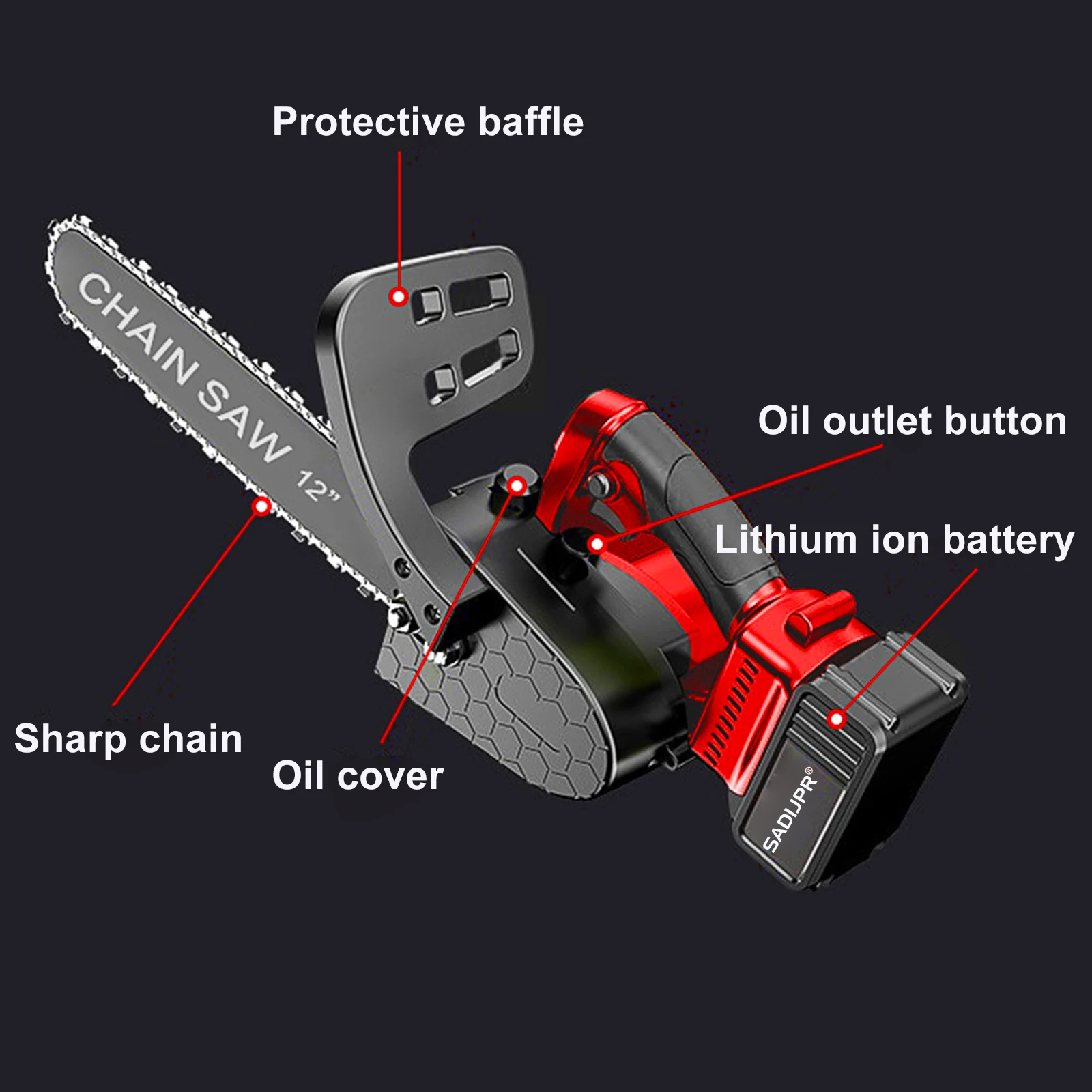 12 inch 21V Lithium Battery Brushless Chain Saw Cordless Electric Chain Saw Portable 22000R/min  Rechargeable Electric Chain Saw