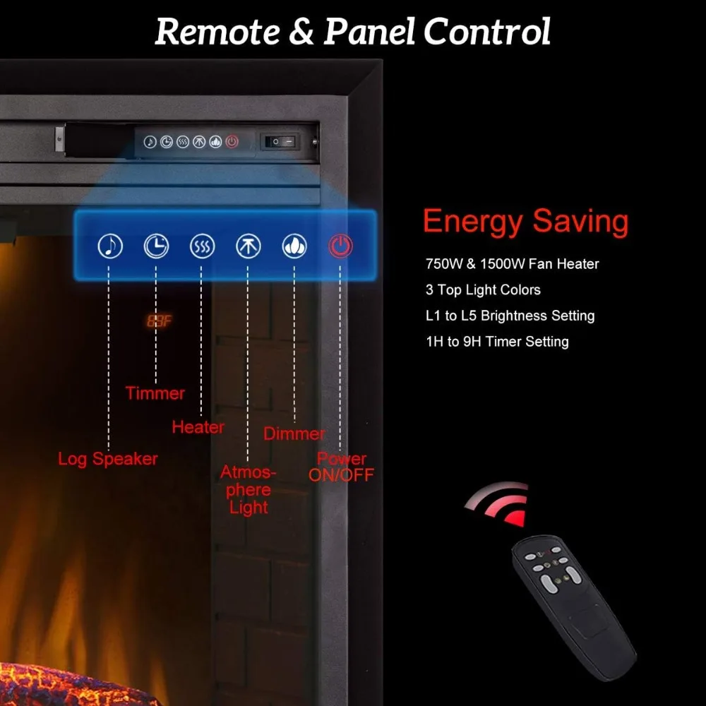 Chauffage de cheminée électrique avec télécommande, insert de chauffage, protection contre la surchauffe, son craquelant au feu, 43 amaran