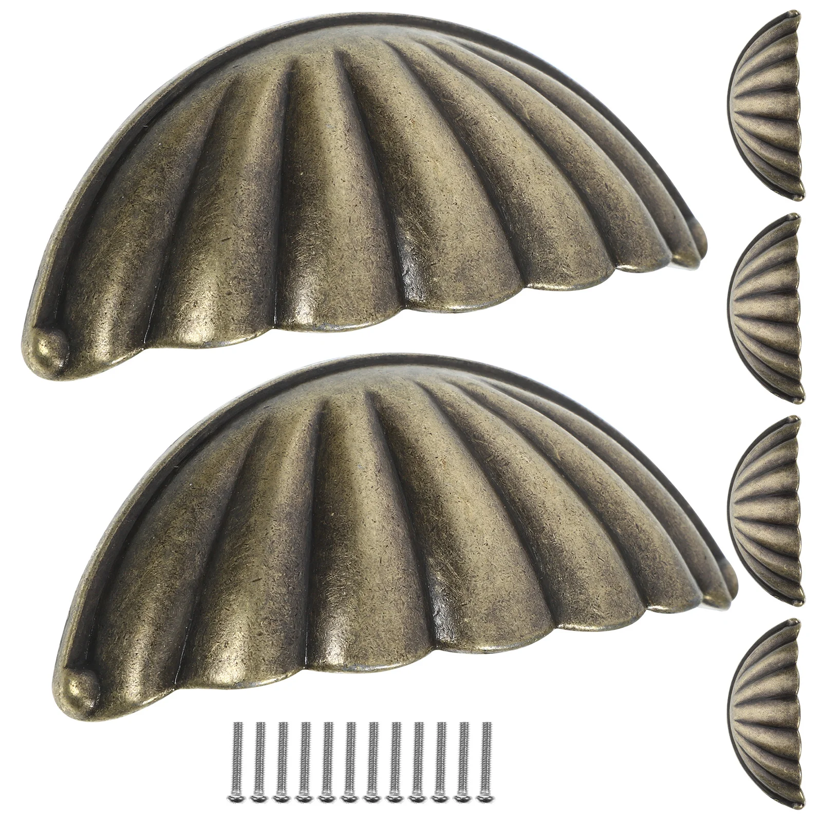 6 Pcs Vintage Bronze Shell Pattern Semi Circular Cabinet Drawer Knobs Furniture Hardware Easy Install