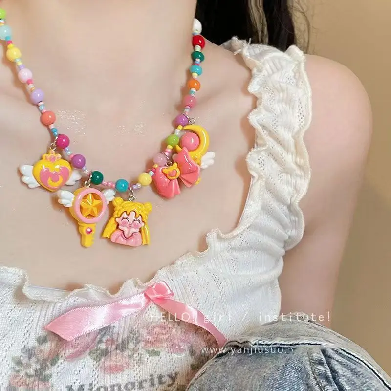 Sailor moon crianças grânulo colar anime personagem pingente jóias bonito menina jóias pescoço corrente acessórios presente de aniversário