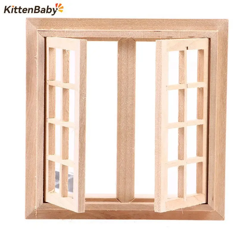 1Pc 1/12 DIY Wooden Window Door Doll House Accessories Pretend Play Toy For Kids Doll House Furniture Simulation Miniatures