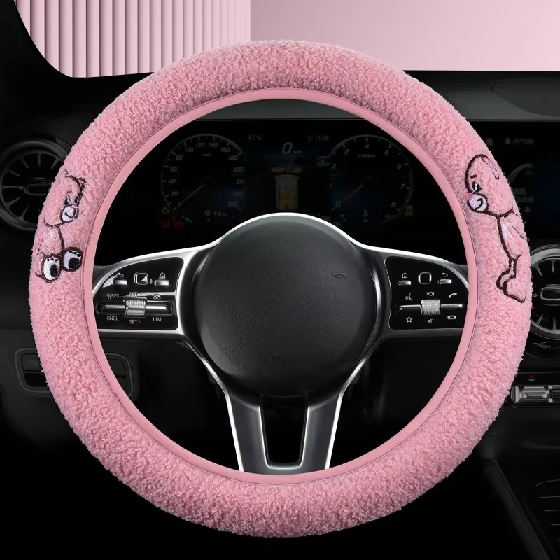 Winter Teddy Wool Car Steering Wheel Cover Without Inner Ring General Car Handle Cover Warm Non-slip