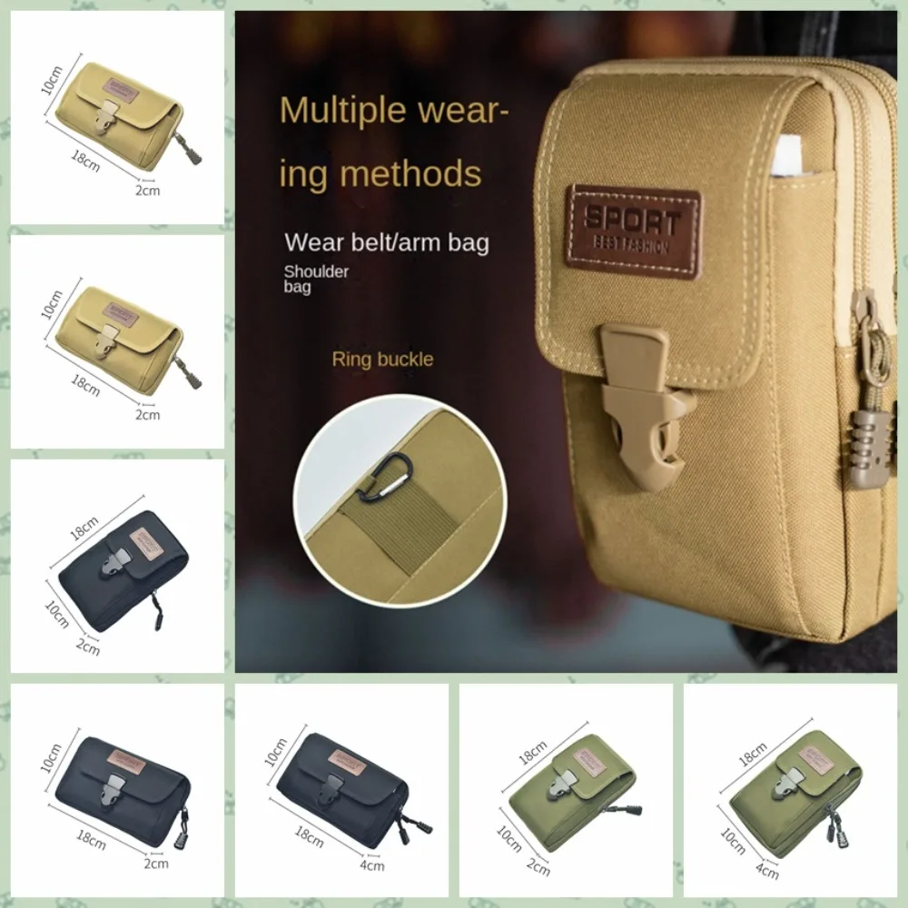 Tas Pinggang ponsel Khaki/hitam/Hijau, tas pinggang lari kain Oxford kasual/vertikal Multifungsi