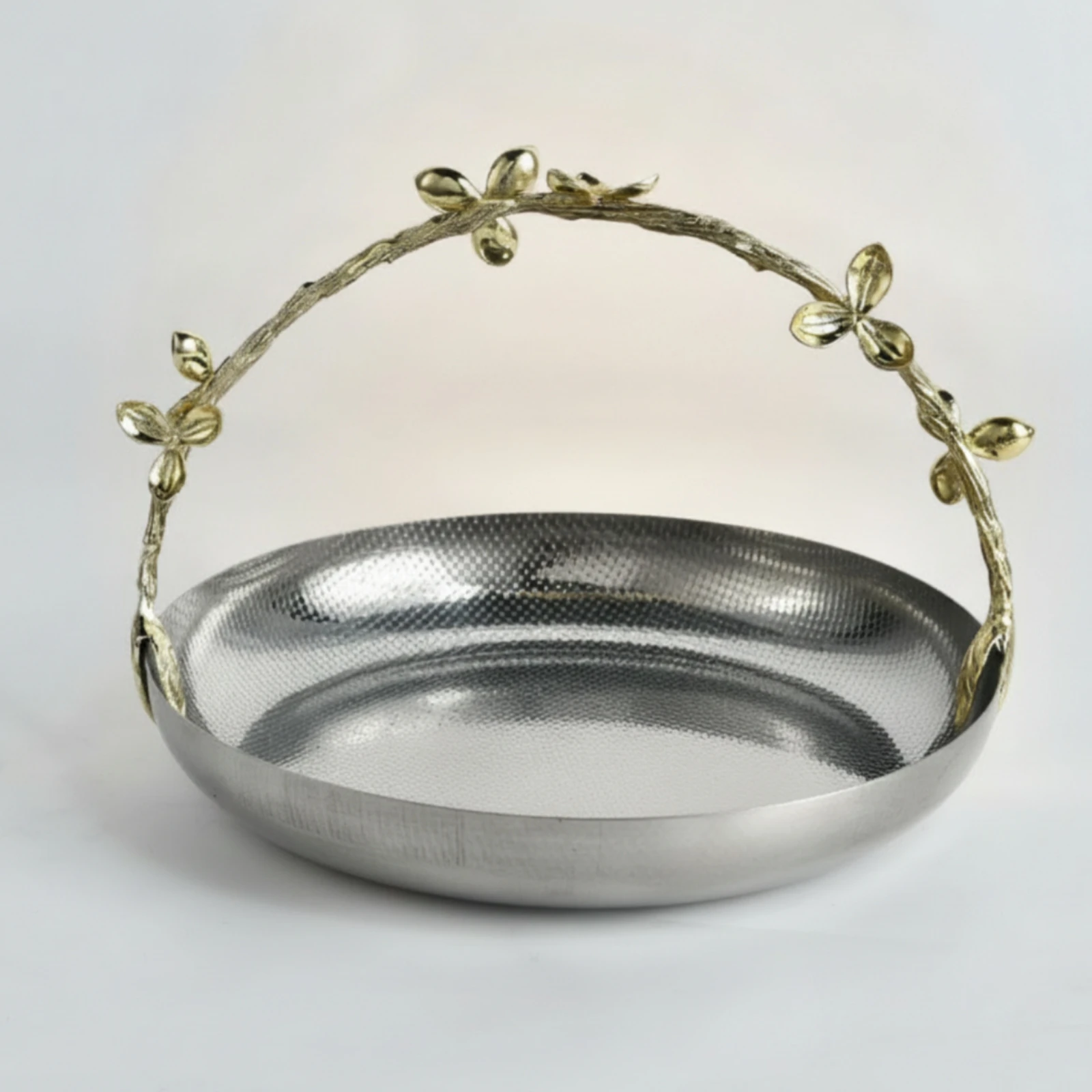 Stainless Steel Decorative Bowl Shiny Fruit Bowl with Branch Handle Tray Elegant Versatile for Tabletop Display