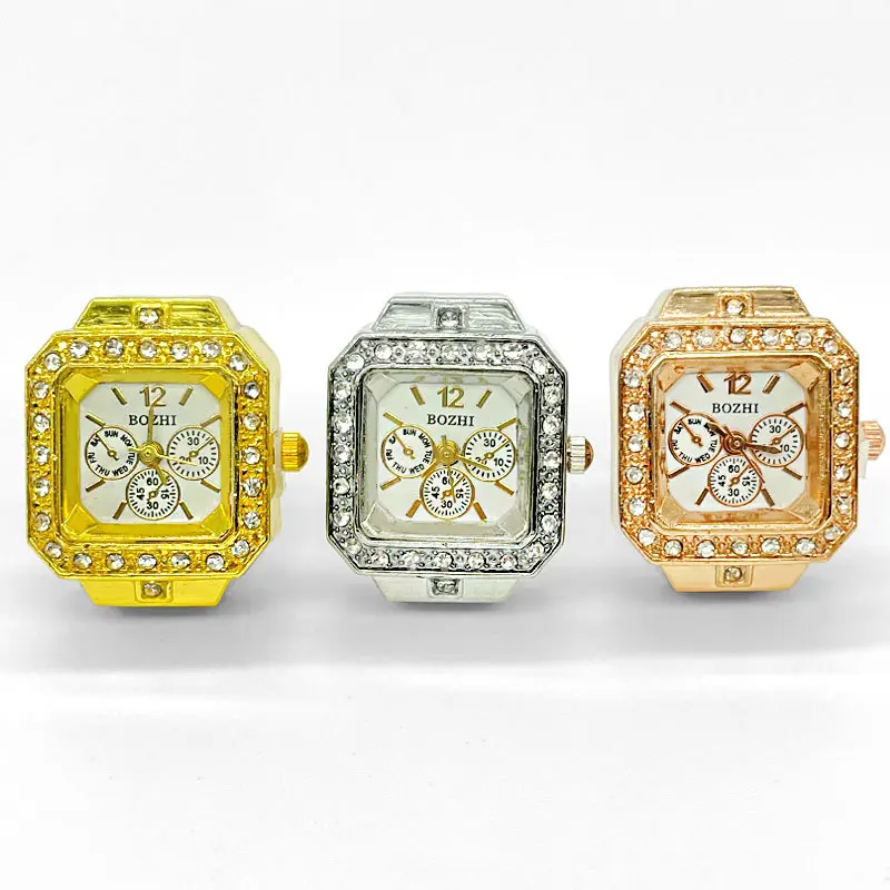 Kiss Jewelry Creative Women Men Vintage Clock Dial Watch Finger Rings Retro Couples Elastic Strap Alloy Square Watches Ring Gift