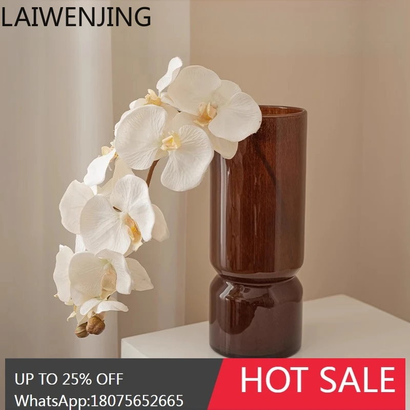 MJY glazed vase high-end brown large-diameter new Chinese flower arrangement decorative ornament
