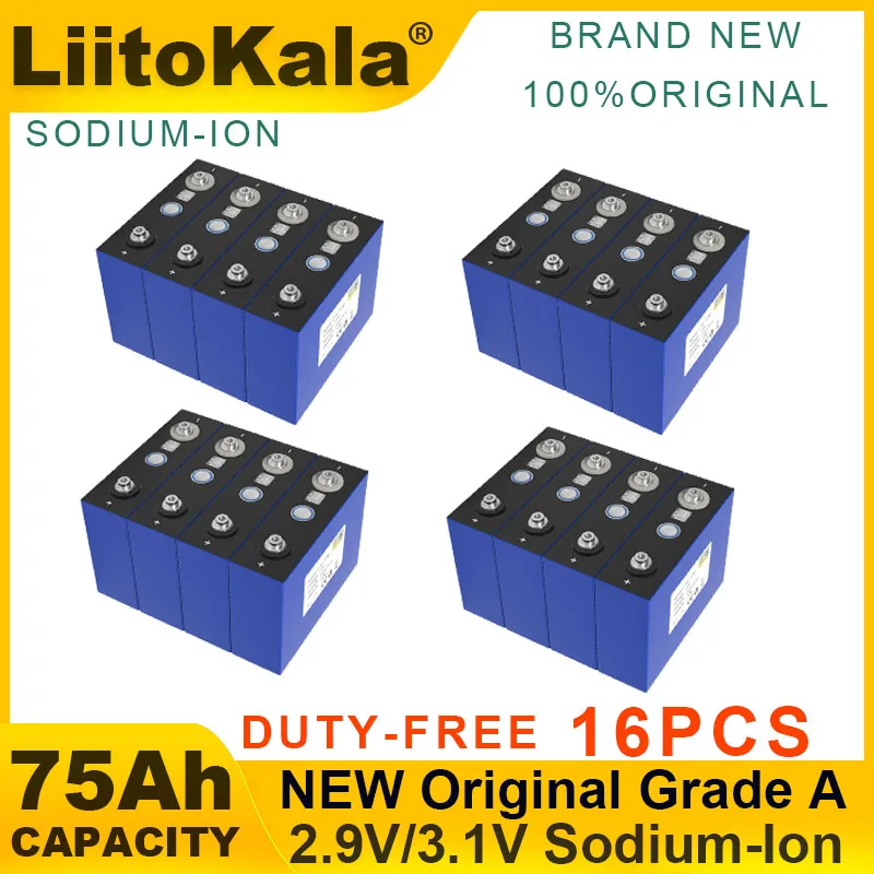 

16pcs LiitoKala 3.1V 75Ah Sodium-Ion battery 2.9V 20c discharge DIY 4s 12v Motorcycle Electric Car travel Solar inverter Grade A