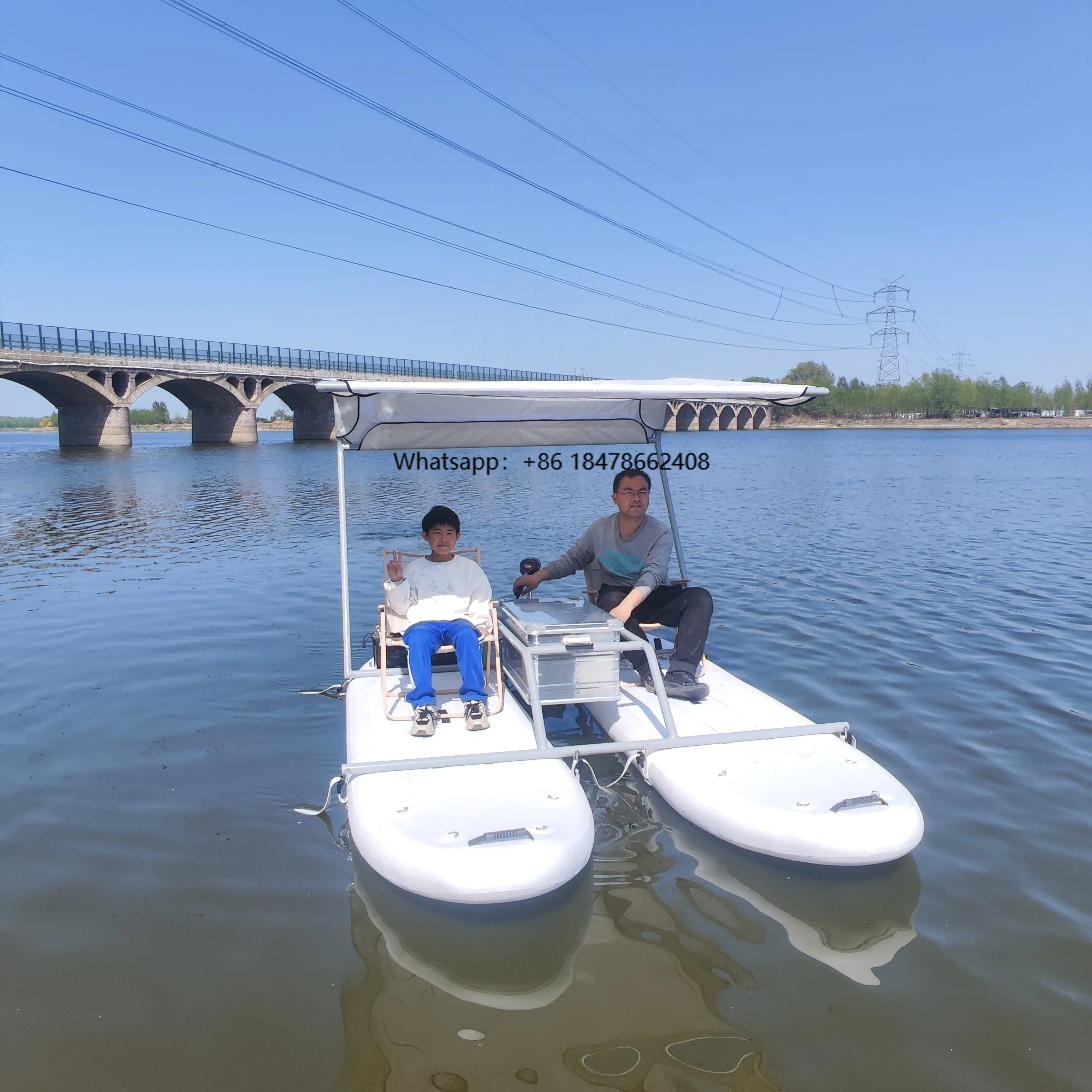 

Luxury 2 Person Mini Best Inflatable Electric Paddle Boat Aluminum Catamaran Fishing SUP Board