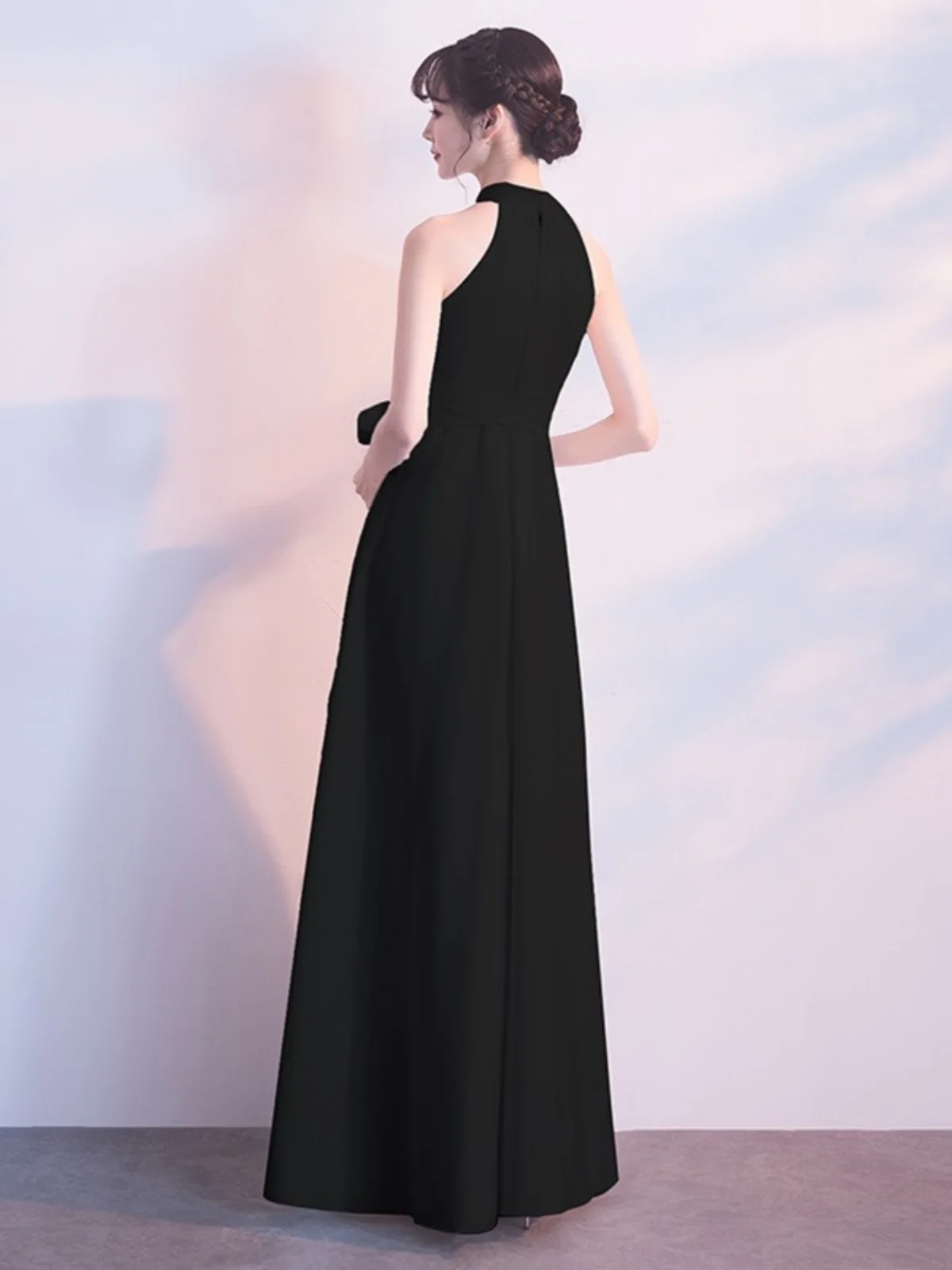 Vestido de Festa Longo Preto E 2023 Novo Estilo para Anfitriã com Decote ter, Modelagem Ajustada, Estilo Coreano, C...