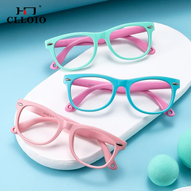 CLLOIO Lightweight Colorful High Elasticity Kids Myopia Learn Eyewear Square Children Optical Frame Customizable Prescription