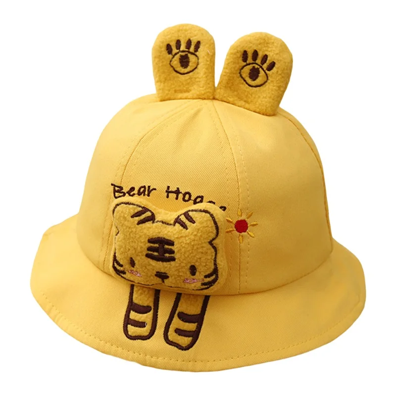 Infant Boys Girls Fisherman Hat 3D Plush Cartoon Animal Bear Dog Tiger Rabbit Wide Brim Sun Protection Cap Sunscreen Basin Hats