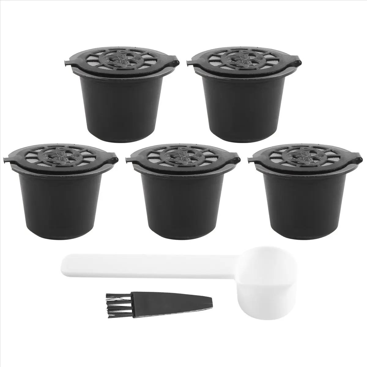 X17A NEW 5 Reusable Capsules Refillable Coffee Capsule Filter with Coffee Machines with Coffee Spoon Brush