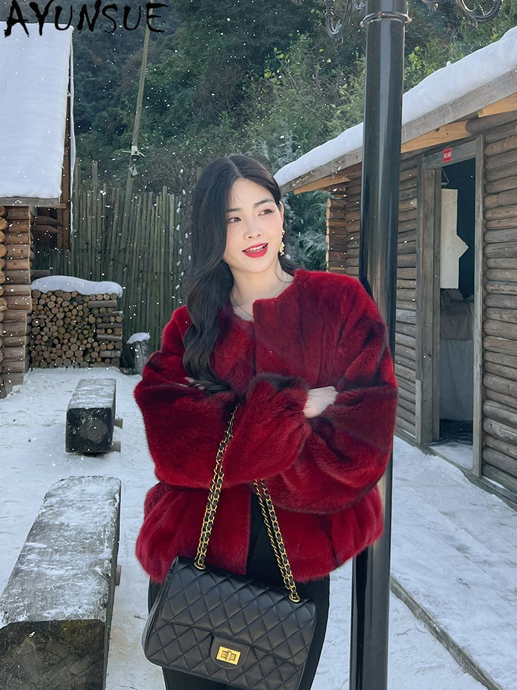 

AYUNSUE 2025: натуральная бархатная норковая куртка, женская зимняя роскошная зимняя куртка из цельной норки для женской одежды, короткая кофта С Мехом