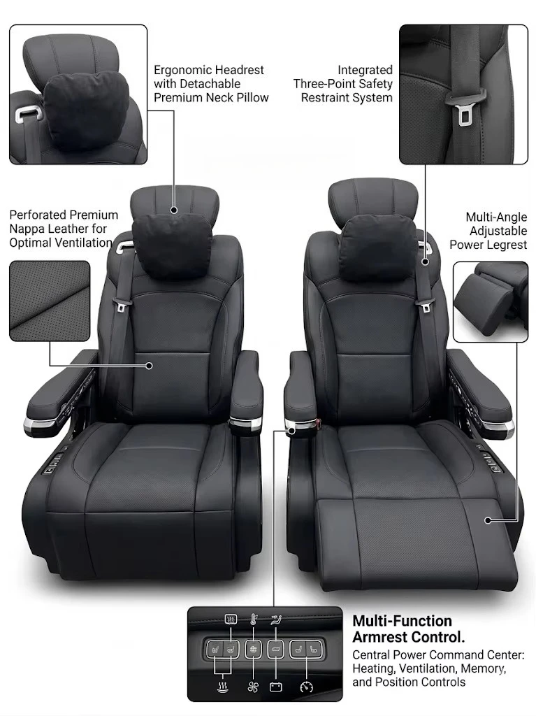 Modified Zero Gravity Aero Luxury Leather Car Seat Fit Full Size SUV Electric Backrest Footrest Vent Heating Massage Function