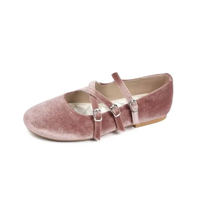 Women Shoes Vintage Flats Mary Jane ShoesRound Toe Velvet Mary Janes On Low Heel Woman New Spring Autumn Simple Shoes