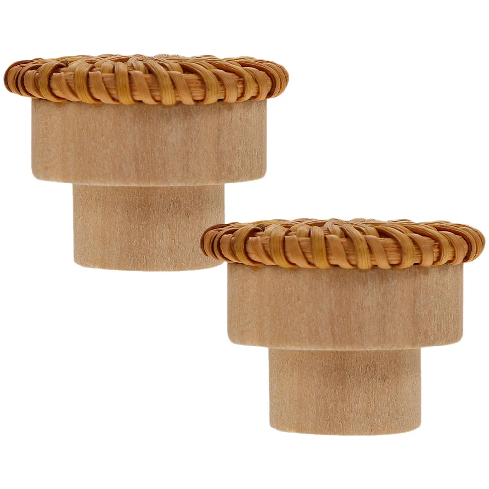 Solid Wood Handle Rattan Dresser Knobs for Drawers Handles Pull Furniture