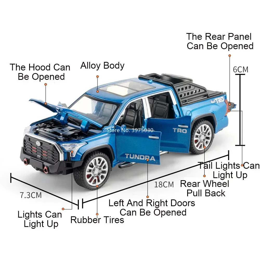 Hilux TUNDRA TRD 4x4, jouet en alliage, modèle de portes ouvertes, roue tout-terrain Miniature, véhicule à tirer pour enfants, cadeaux de décoration, 1:32