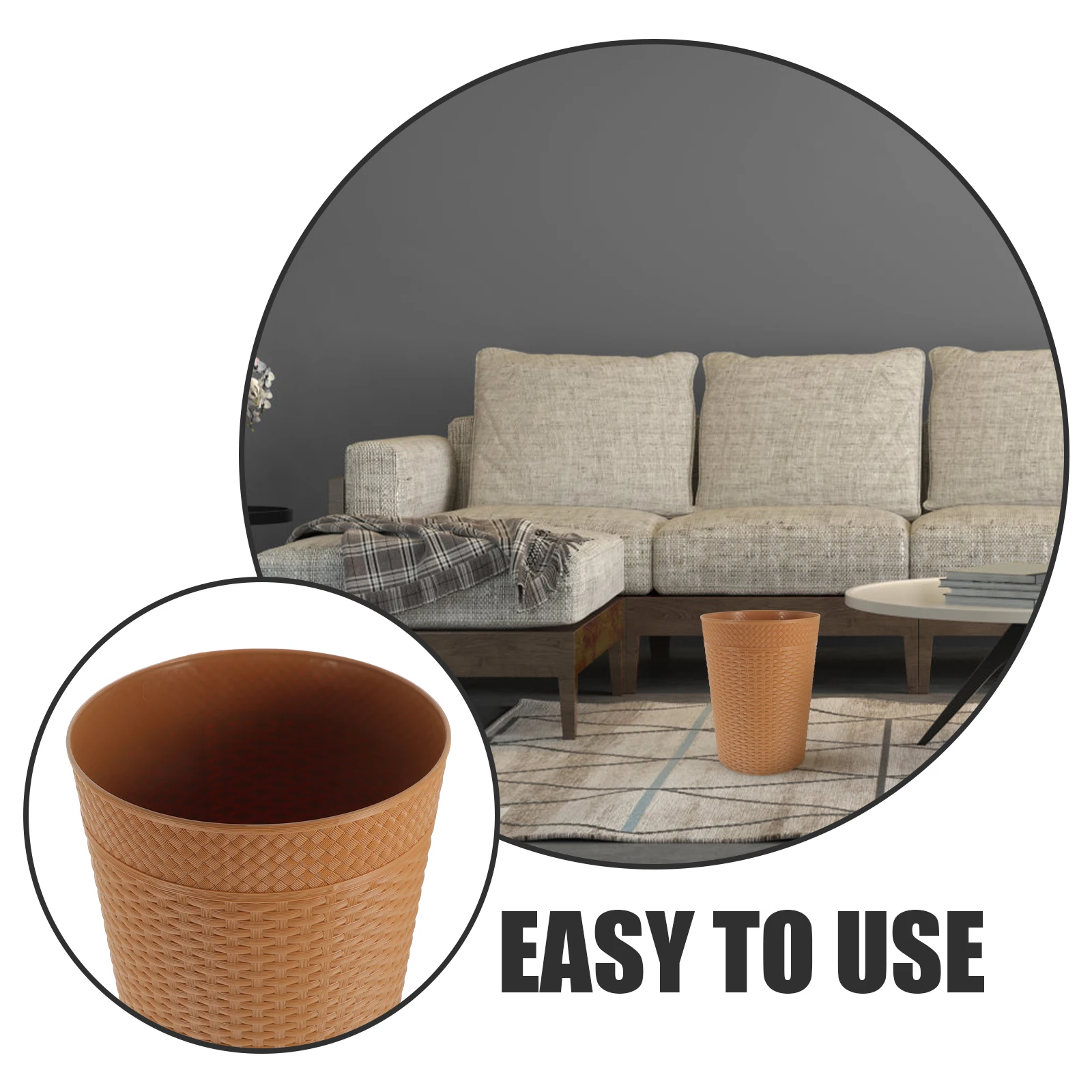 

Rattan like Trash Can Large Capacity Waste Bin Bedroom Living Room Kitchen Plastic Garbage Can Household Storage