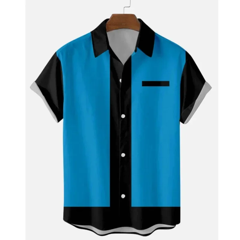 

Summer 2022 Hot Men's Short Sleeve Shirts Vintage Harajuku 50's Patchwork Print Light Lapel Shirt
