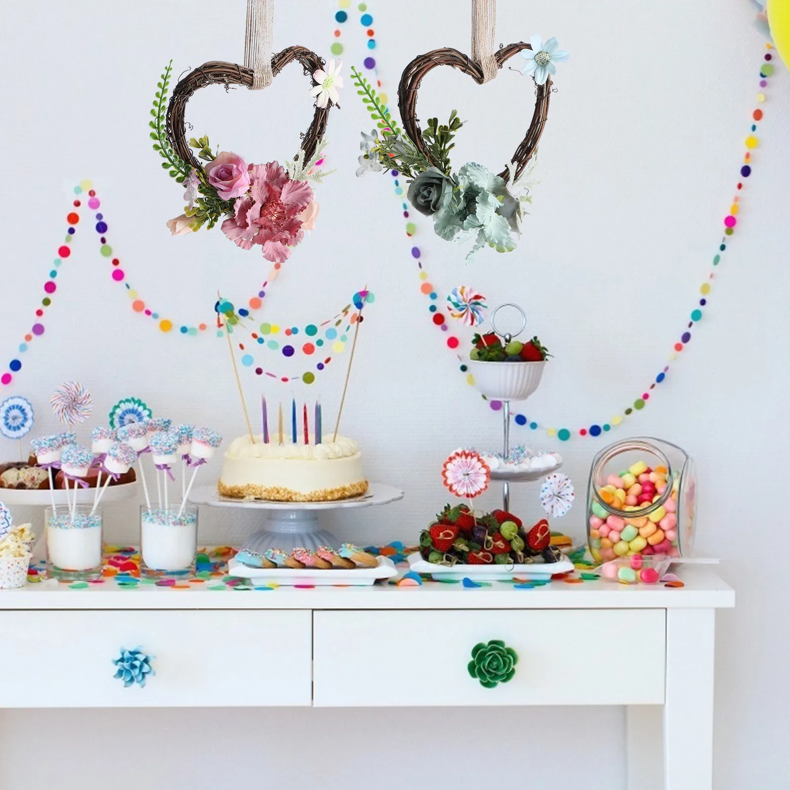 2 قطعة على شكل قلب جارلاند زهرة اصطناعية إكليل الروطان محاكاة الأزهار جدار معلق ديكور الباب لخلفية سيارة الزفاف