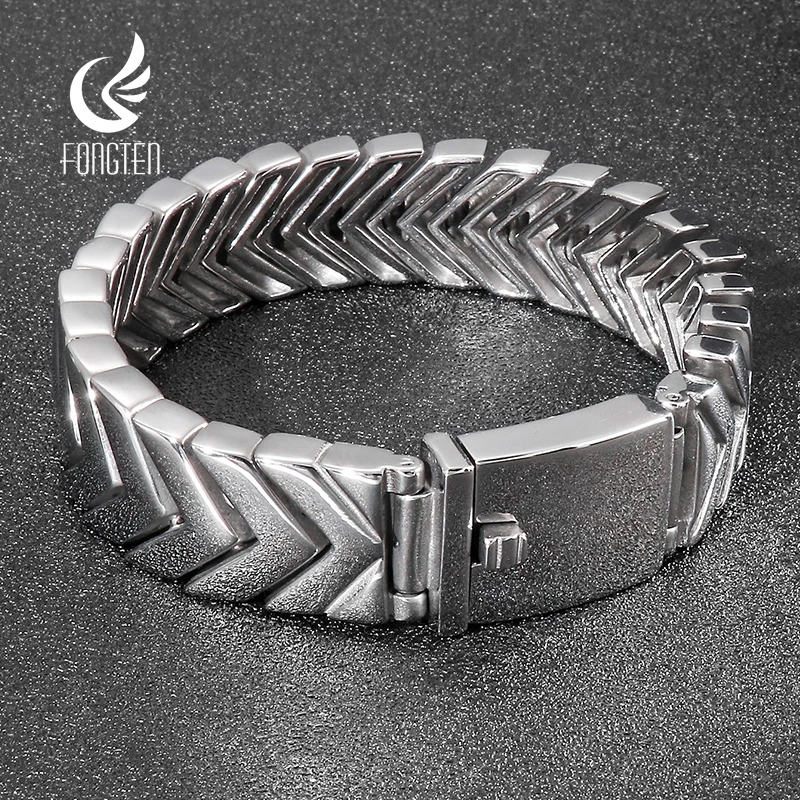 

Fongten Punk Stainless Steel Charm Bracelet for Men Snake Bone Chain Heavy Bracelets Bangles Men Silver Color Polished Jewelry