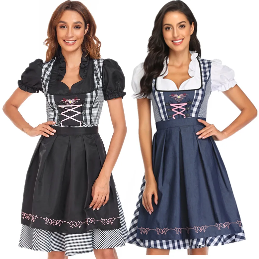 Lady German Dirndl Dress Damen Oktoberfest Kostüme für bayerisches National Plaid Beer Wench Maid Cosplay Halloween Karneval