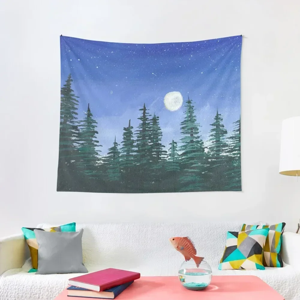 Full Moon Over a Redwood Forest - Camping Vibes Tapestry Room Decorations Aesthetic Wall Decor Hanging Tapestry