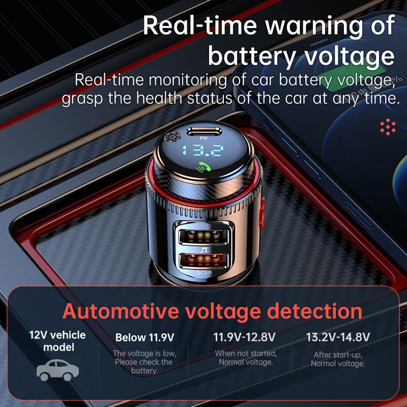 Bluetooth 5.0 FM Transmitter Handsfree Car Radio Modulator MP3 Player PD 30W QC3.0USB Super Quick Charge Adapter for Car
