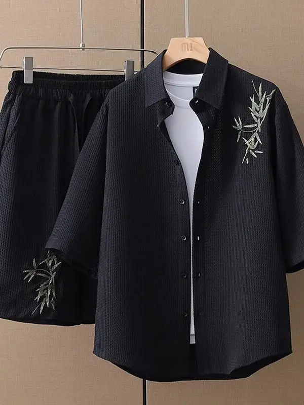 

Cool ort Sve irt Men's Casual Set Summer New Sle Chinese National Faion Youth Dr Code Smart Casual Outfit