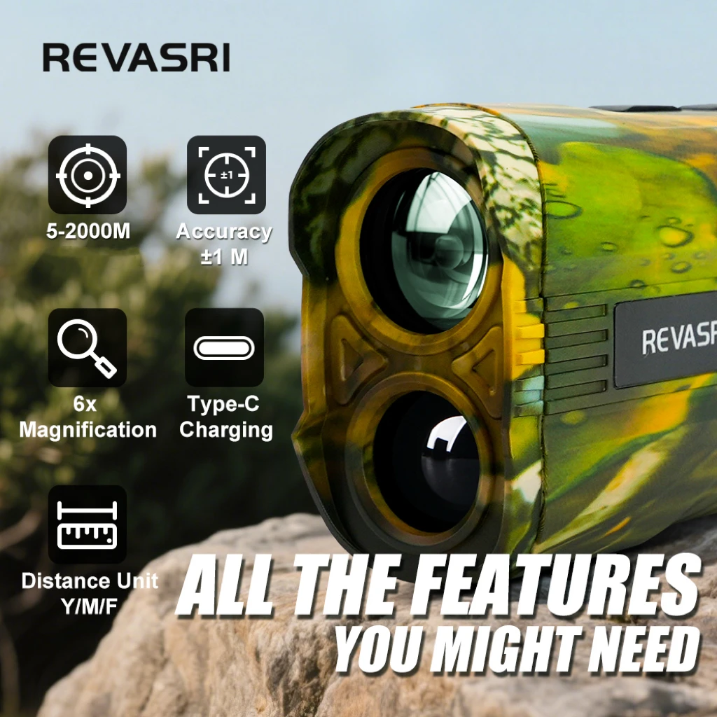 REVASRI 2000M Multifunction Rangefinder, 6x Magnification, Straight-Line and VD/HD Measurement Modes for Outdoor Hunting