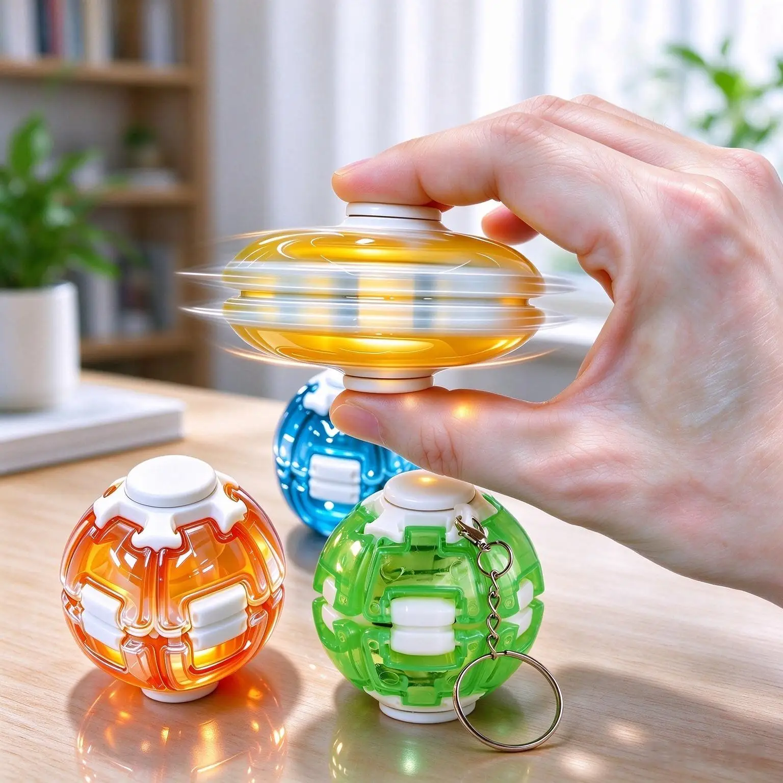 3D Gear Fidget Ball Keychain – Press to Spin Rotating Sensory Toy Stress Relief Hand Toy & Bag Charm for Adults Birthday Gift