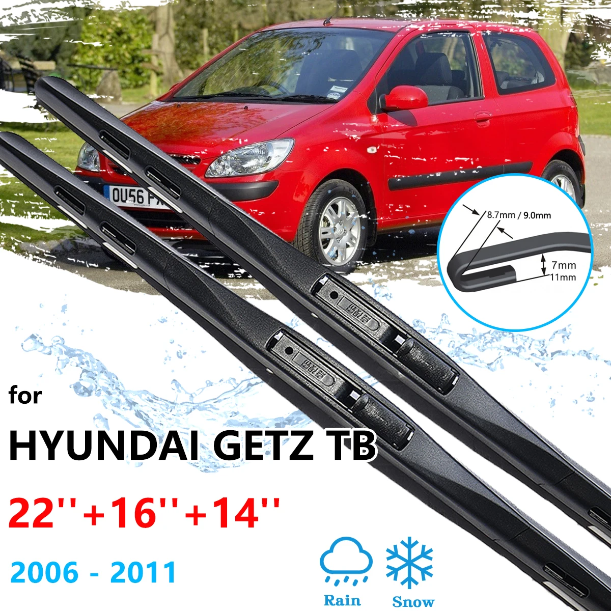 For Hyundai Getz TB Click 2006~2011 Wiper Blade Front Rear Set Kit Window Windshield Windscreen Brushes Cleaning Car Accessories