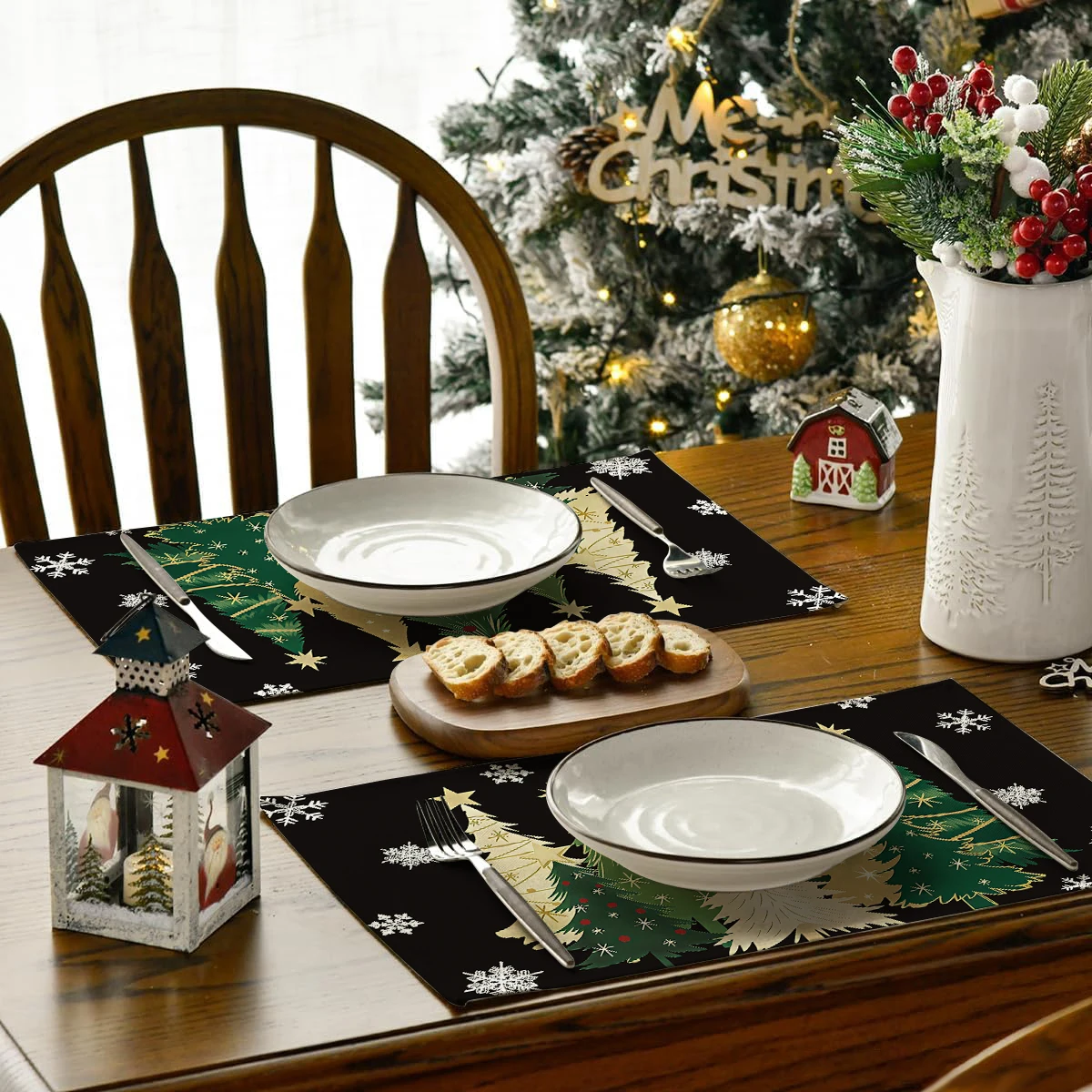 1/4/6 個のクリスマスミールマット、クリスマスツリーパターン装飾テーブル滑り止め断熱マット、クリスマスパーティーの装飾