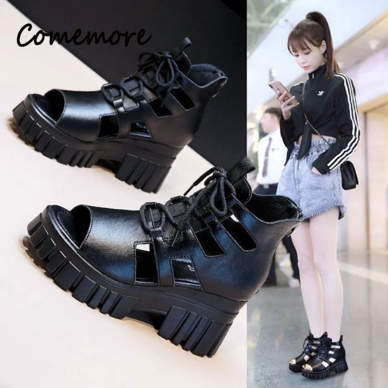 Comemore Women High-heeled Platform Sandal Wedge Platform Shoes Summer  Summer Hollowed-out Breathable Roman Sandals Boots