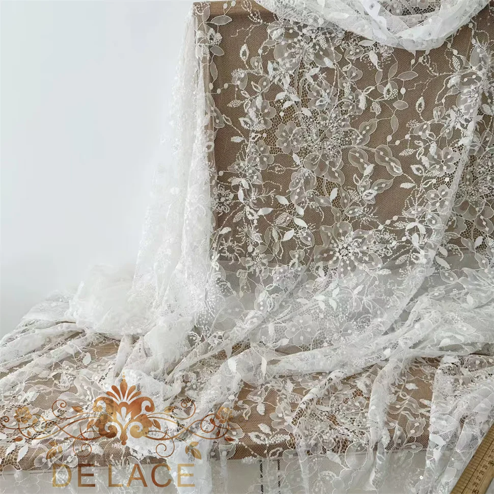 

МОЕ простое элегантное кружево с цветочной вышивкой и блестками, высококачественная кружевная ткань для свадебного платья