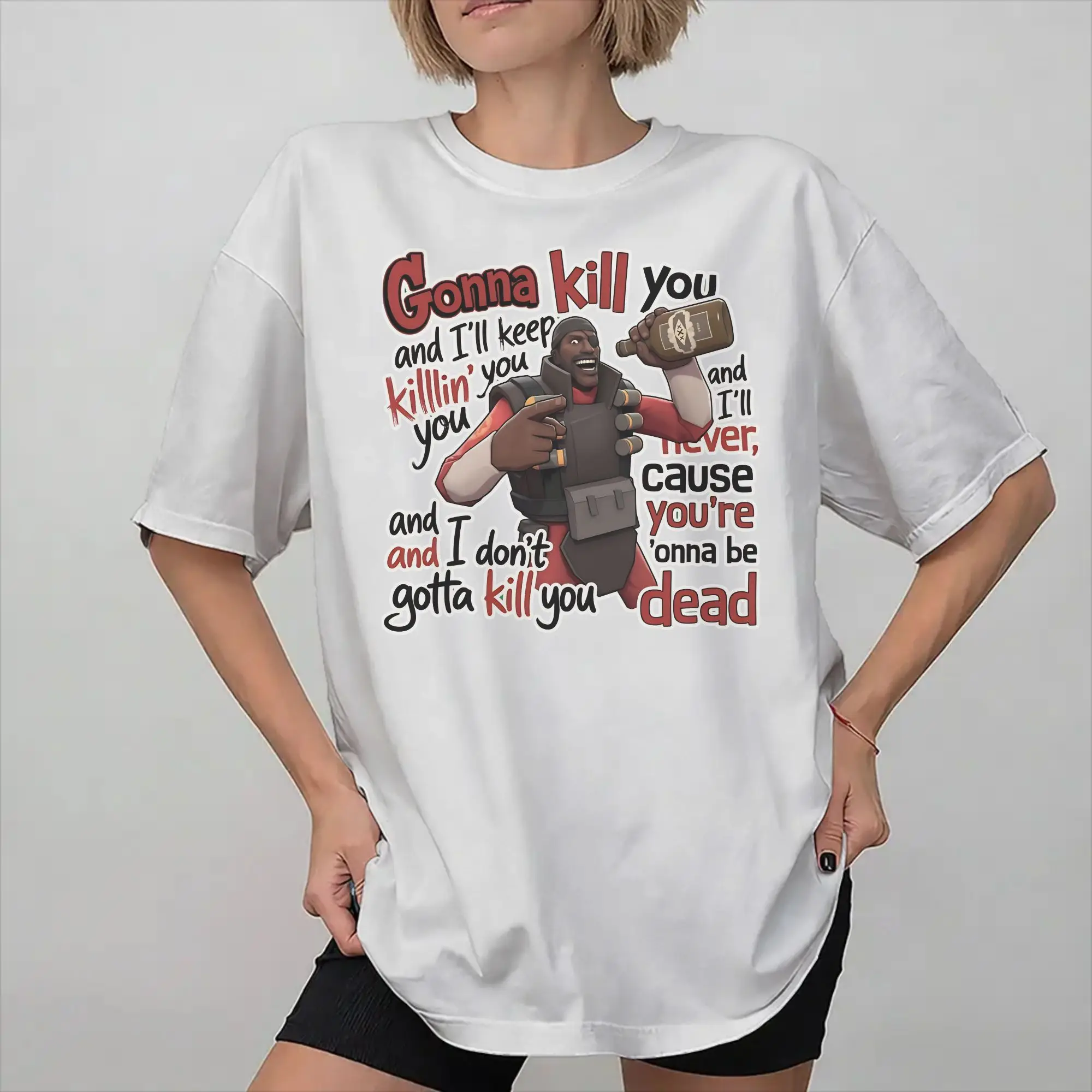 Men Women Graphic Printed DEMOMAN Team fortress 2  Gonna kill you  T Shirt Tee 100% Cotton  T-shirts Clothing