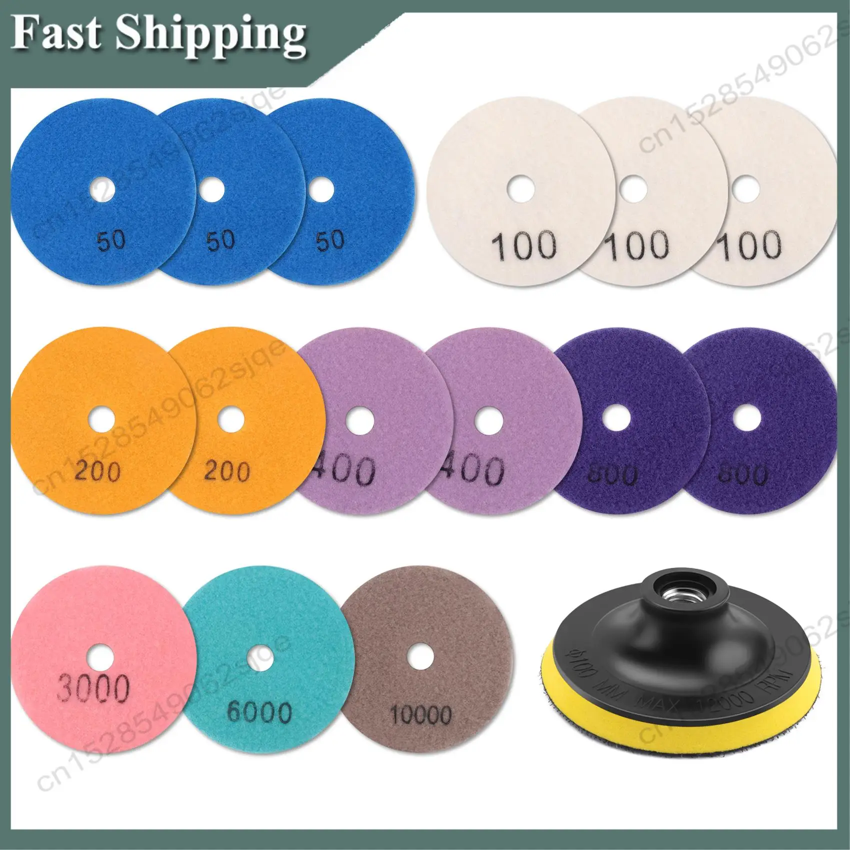 

-ABKM 16Pcs Diamond Polishing Pads Kit 4 Inch 100Mm Wet/Dry For Granite Stone Concrete Marble Polishing Use Grinding Discs Set