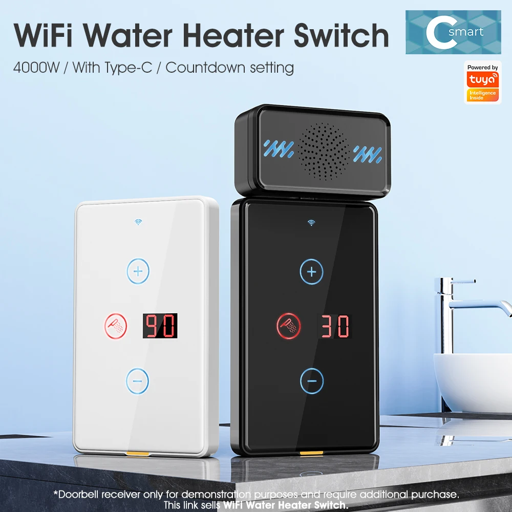 SMATRUL Smart Wifi 20A Water Heater US Standard Switch Wall-mounted Touch Screen with Screen Display TypeC Timing Voice Tuya App