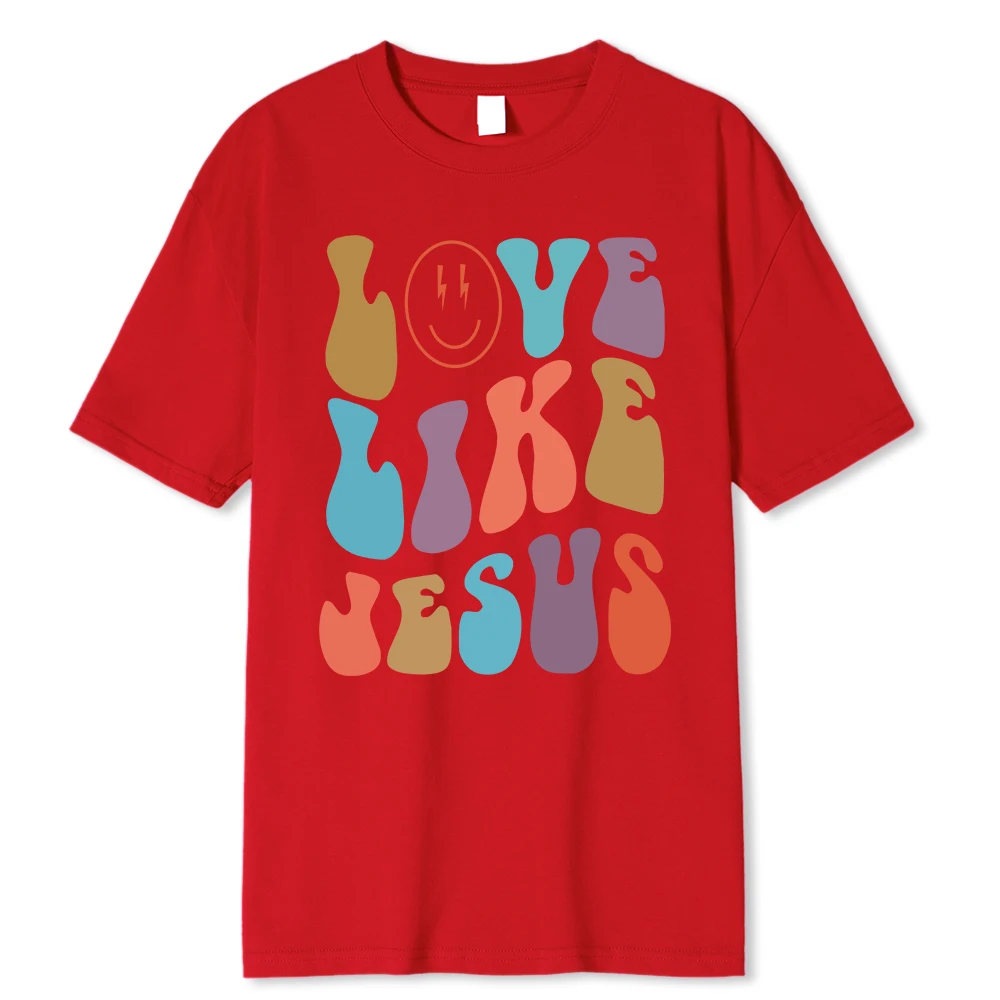 Love Like Jesus Cartoon Colorful Letter Pattern Personality Print Men T-Shirt Fashion Print T Shirt Casual T-Shirts Clothes