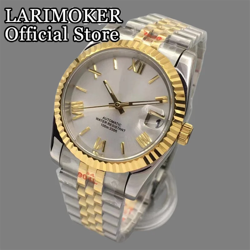 

LARIMOKER36mm 39mm Gold Coin Bezel White Dial Luminous NH35A Automatic Movement Mens Watch Middel Gold Bracelet