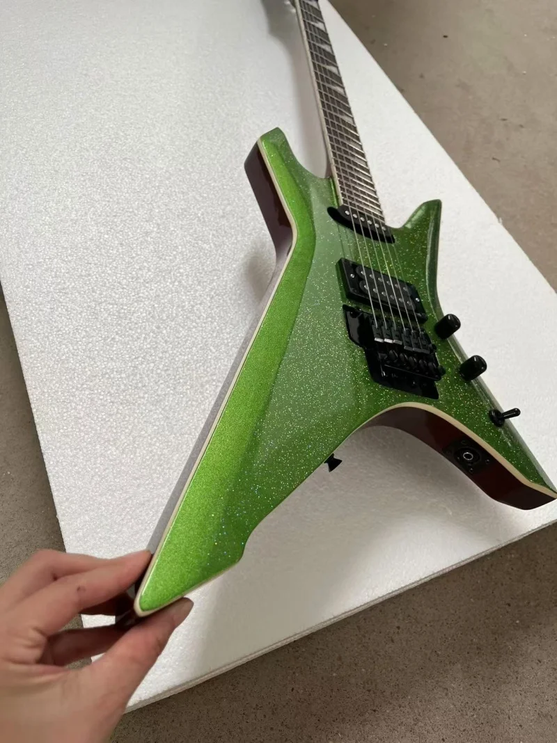 Custom 6-string special shape electric guitar，Shiny top，Black hardware，Floyd rose bridge,Live photo，Free delivery
