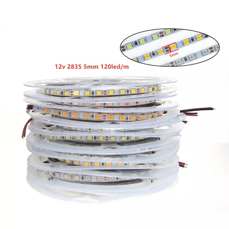 Tira de luces LED flexible SMD2835, 5MM, PCB, 12V, 120LED por metro, color rojo, azul, IP20