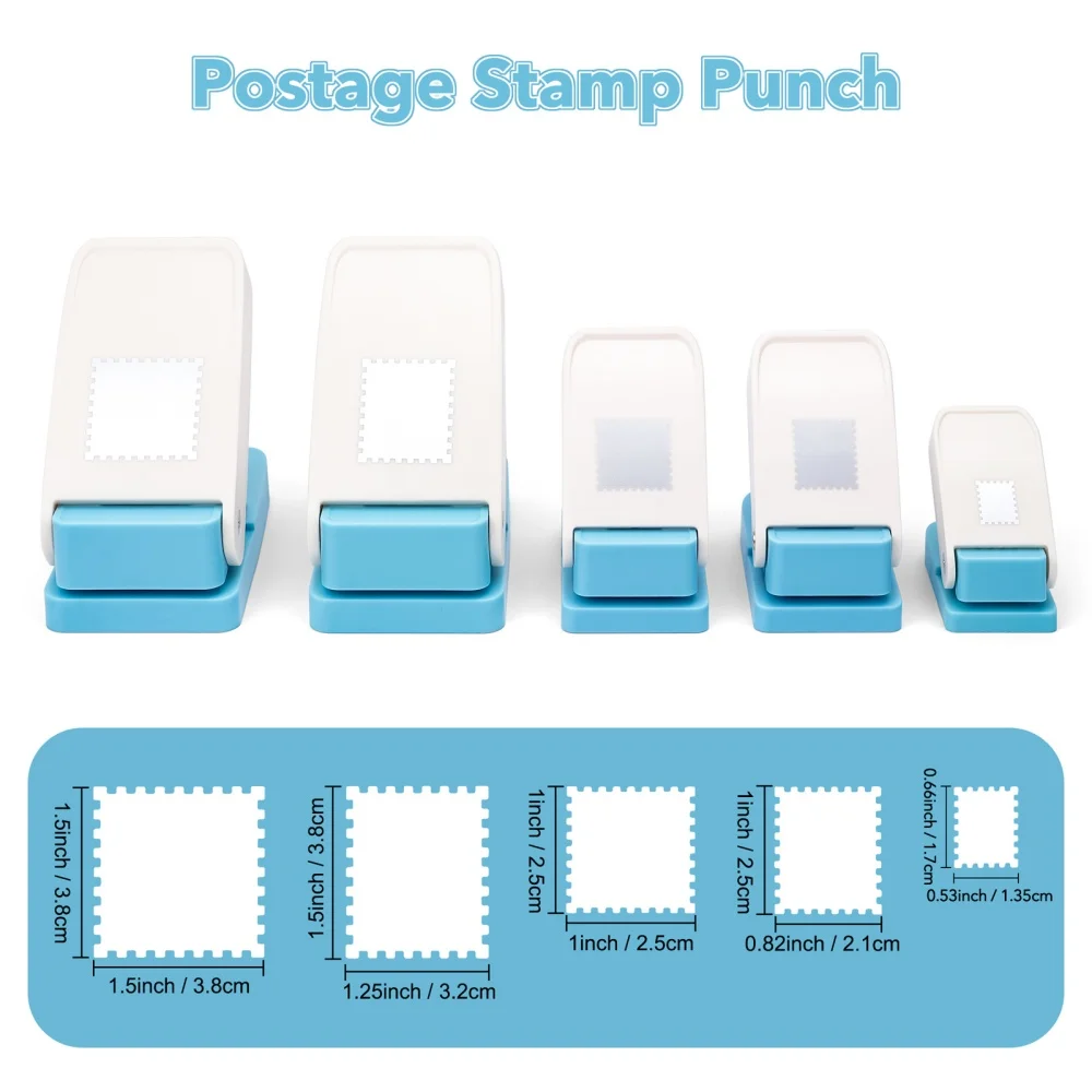 Bundle Deal Postage Stamp Punch Rectangular/Sqaure Stamp Border Hole Puncher Lever Action Craft Punch for DIY Paper Crafting