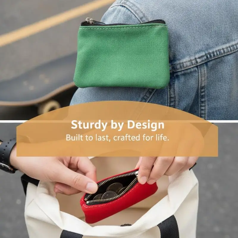 Mini Canvas Coin Purse Heavy Duty Metal Zipper Tear Resistant Canvas Multi Colors Wallet for Travel Camping Use