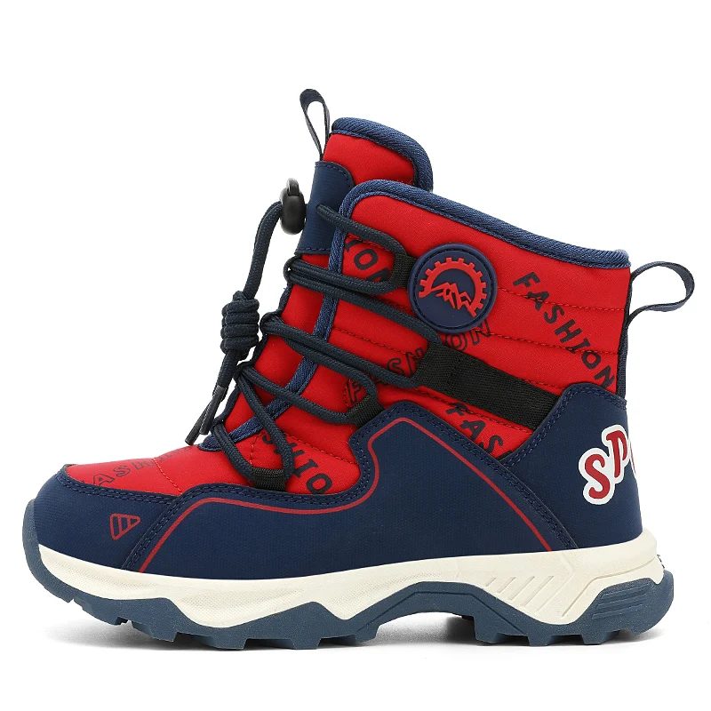 Kids Winter Snow Boots Thick Fleece Lined Warm Waterproof Upper Quick Pull Lace Anti Slip Sole Boys Girls Outdoor Hiking Boots C
