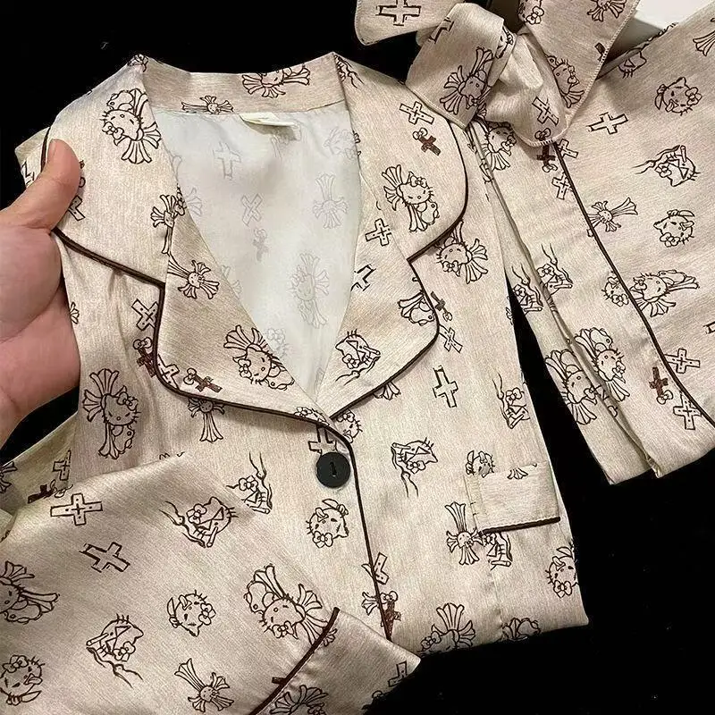 

Sanrio Hello Kitty Sexy Pajamas Set Kawaii Cartoon Women Sleepwear Pant Long Sleeve Nightwear Spring Home Clothes Birthday Gifts