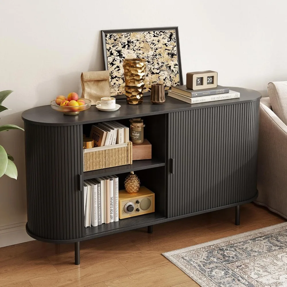 55 خزانة بوفيه جانبية مع مساحة تخزين، وخزانة تخزين مع باب منزلق ورف قابل للتعديل، وبار قهوة حديث #6