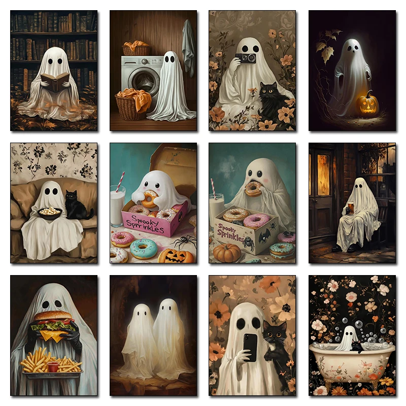 

Modern Lovely Ghost Bathroom Amusement Park Halloween Dark Art Poster Canvas Paintings Wall Art Pictures Home Kitchen Decor